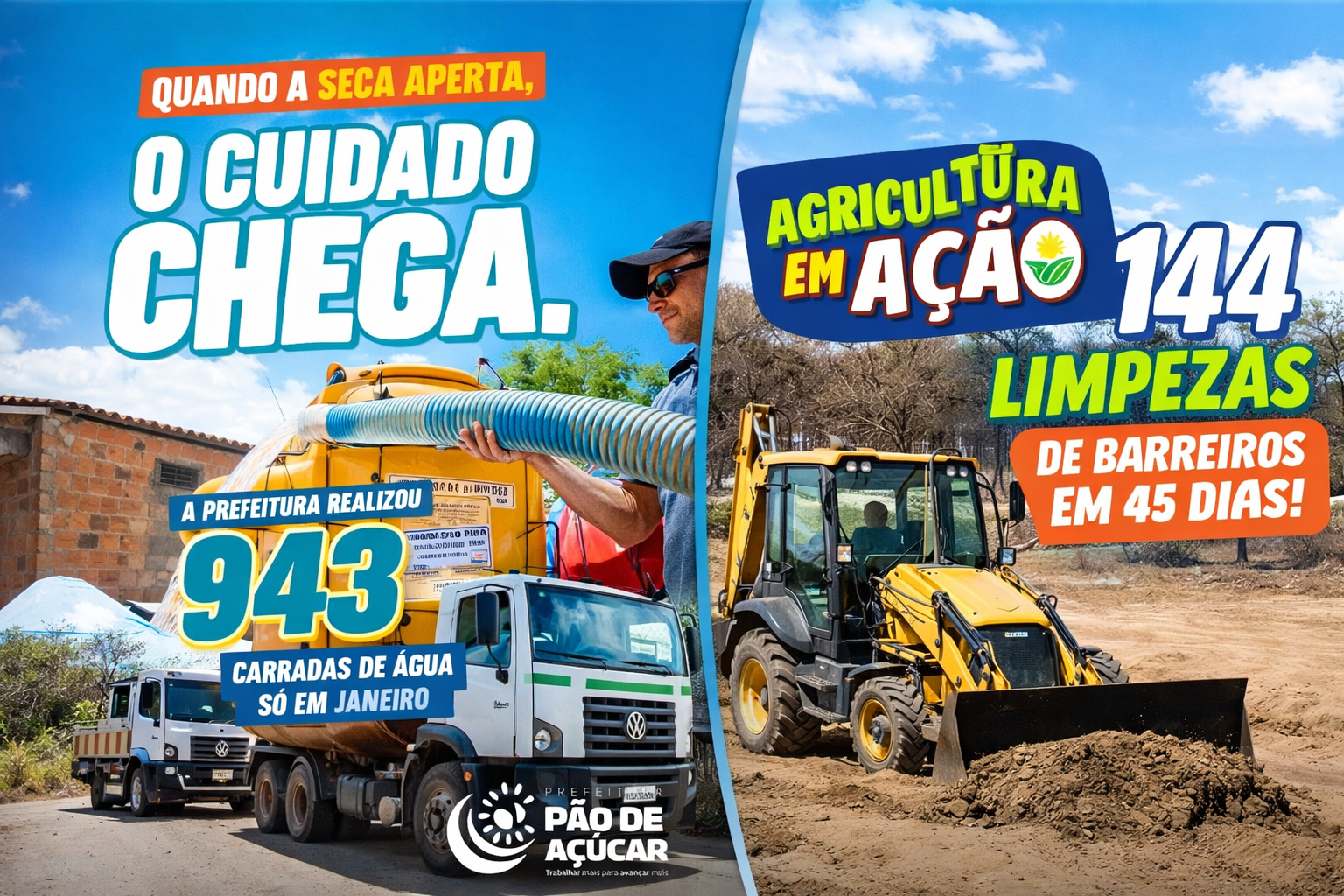 Prefeitura de Pão de Açúcar intensifica ações de combate à estiagem com limpeza de barreiros e abastecimento de água